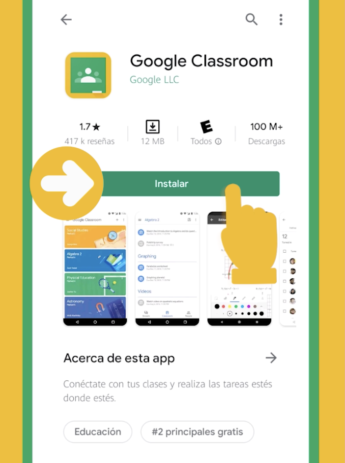 Instalar aplicación móvil Google Classroom.